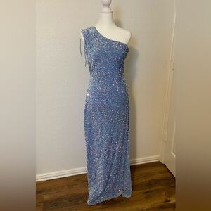 Lucy In the Sky Olivia One Shoulder Sequin Maxi Dress In Baby Blue